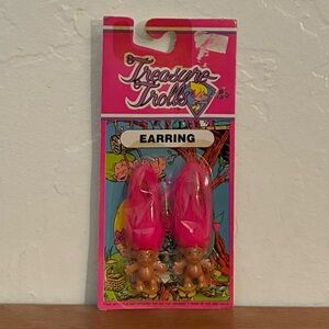 1991 Treasure Trolls Earrings with Pink Hair
